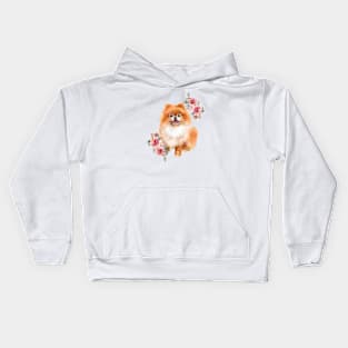 Cute Orange Pomeranian Puppy Dog Watercolor Art Kids Hoodie